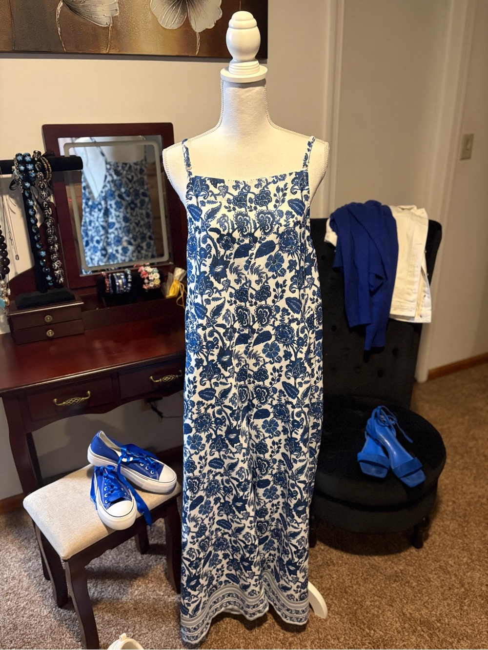(EUC) Royal Blue Boho Jumpsuit w/ Pockets & adjustable straps. 📦#Ready2Ship